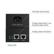 TP-Link POE370S 10G PoE injector adapter, 802.3af/at/bt, 60W