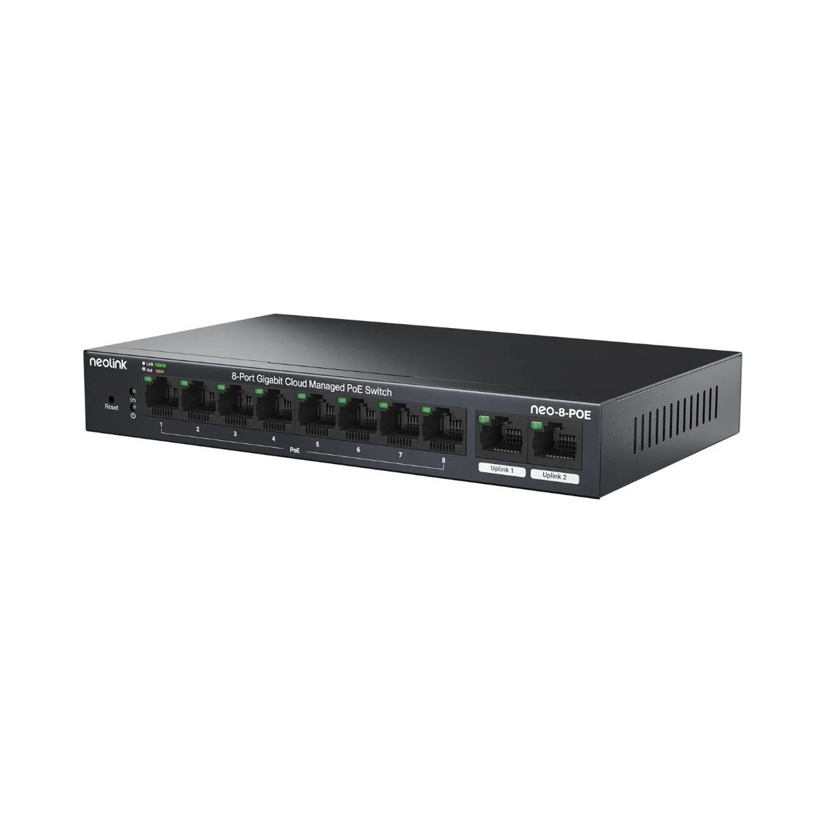 Neolink 8-Port PoE+ Cloud Managed Gigabit Network Switch with 2-Uplink, Metal, Fanless, 102W