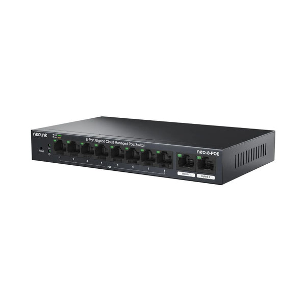 Neolink 8-Port PoE+ Cloud Managed Gigabit Network Switch with 2-Uplink, Metal, Fanless, 102W