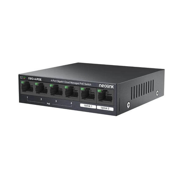 Neolink 4-Port PoE+ Cloud Managed Gigabit Network Switch with 2-Uplink, Metal, Fanless, 63W