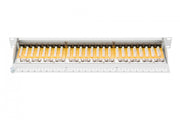 CAT 6 patch panel, shielded, 24-port RJ45, 8P8C, LSA, 1U, rack mount, grey, 482x44x109 mm