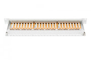 CAT 6 patch panel, shielded, 24-port RJ45, 8P8C, LSA, 1U, rack mount, grey, 482x44x109 mm