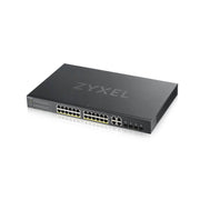 GS1920-24HPv2, 28 Port Smart Managed PoE Switch 24x Gigabit Copper PoE and 4x Gigabit dual pers., hybrid mode, standalone or NebulaFlex Cloud, 375 Watt PoE