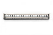 Modular Patch Panel, shielded, 24-port blank, 1U, Rack Mount, transp. label field, black