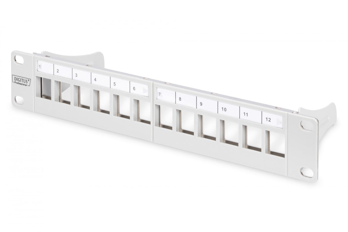 Modular Patch Panel, shielded, 12-Port Blank,1U,254mm (10") Rack Mount, grey RAL 7035