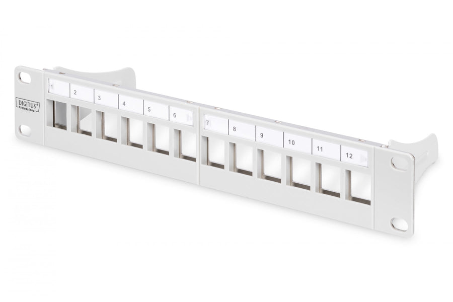Modular Patch Panel, shielded, 12-Port Blank,1U,254mm (10") Rack Mount, grey RAL 7035