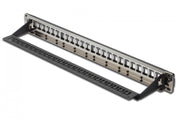 Modular Patch Panel, shielded, 24-port blank, 1U, Rack Mount, transp. label field, black