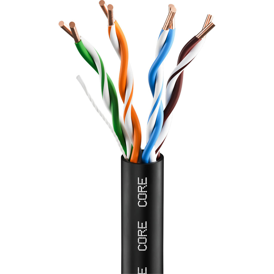 CORE CAT5e Outdoor U/UTP Solid Bare Copper Cable, PE, 100m, 24AWG, CPR Fca, 350MHz — Black