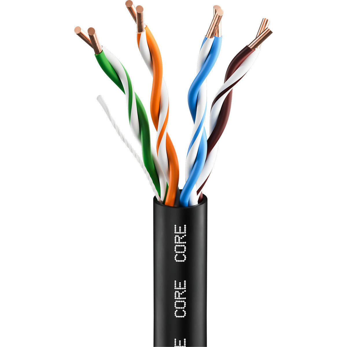 CORE CAT5e Outdoor U/UTP Solid Bare Copper Cable, PE, 305m, 24AWG, CPR Fca, 350MHz — Black
