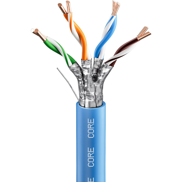 CORE CAT6A Indoor U/FTP Solid Bare Copper Cable, LSZH, 305m, 23AWG, CPR Dca, 650MHz — Light Blue