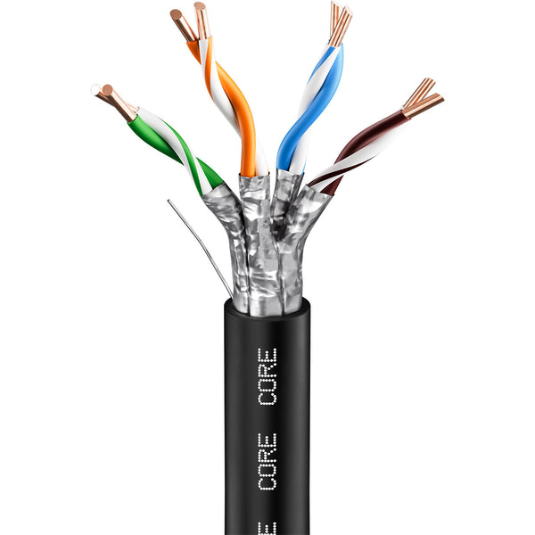 CORE CAT6A Outdoor U/FTP Solid Bare Copper Cable, PE, 305m, 23AWG, CPR Fca, 650MHz — Black