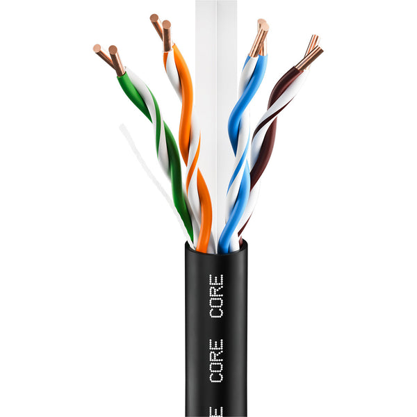 CORE CAT6 Outdoor U/UTP Solid CCA Cable, PE, 305m, 23AWG, CPR Fca, 250MHz — Black