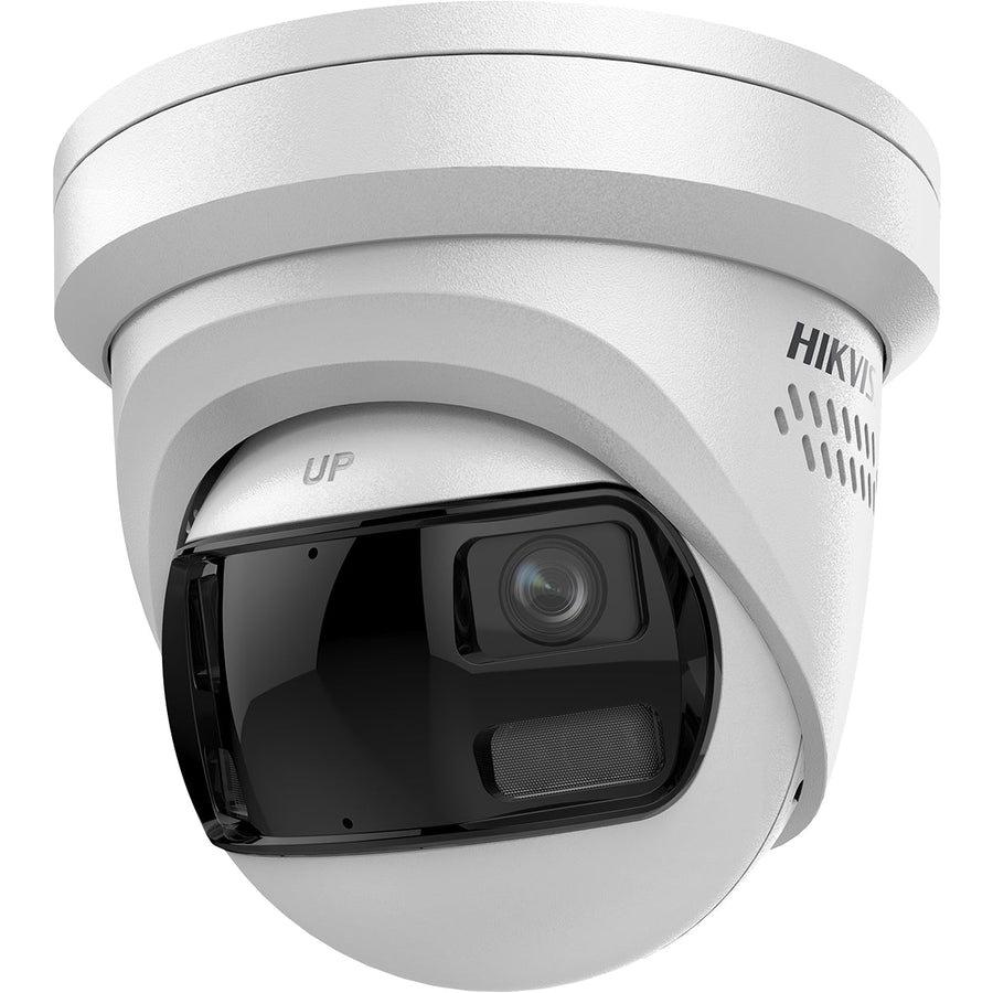Hikvision 8MP IP Panoramic Turret, 30m Hybrid (ColorVu+IR), AcuSense, 2-Way Audio, Speaker, Strobe — Black / Panoramic