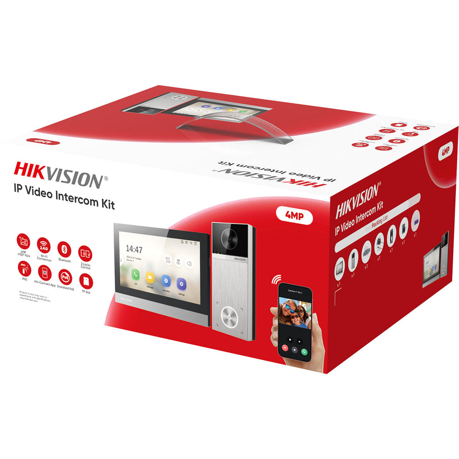 Hikvision IP PoE Intercom Kit: 4MP Door Station with Rain Shield & 7" Touch Screen — Stainless Steel