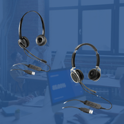 Grandstream GUV3000 HD USB headset shown with noise-cancelling boom microphone