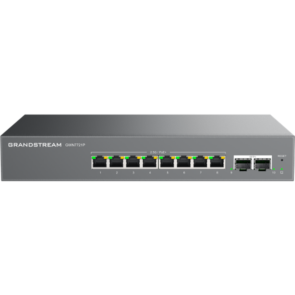 Grandstream GWN7721P 10-port PoE Layer 2 Lite managed 2.5 Gigabit switch, front view