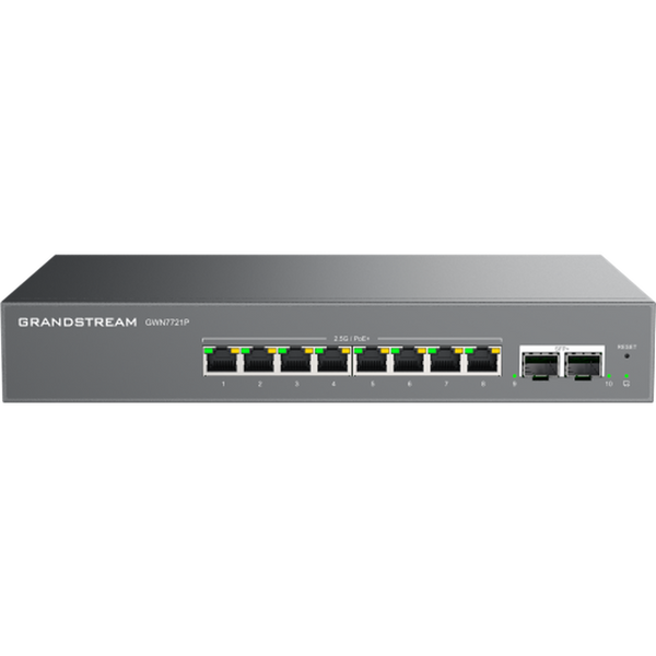 Grandstream GWN7721P 10-port PoE Layer 2 Lite managed 2.5 Gigabit switch, front view