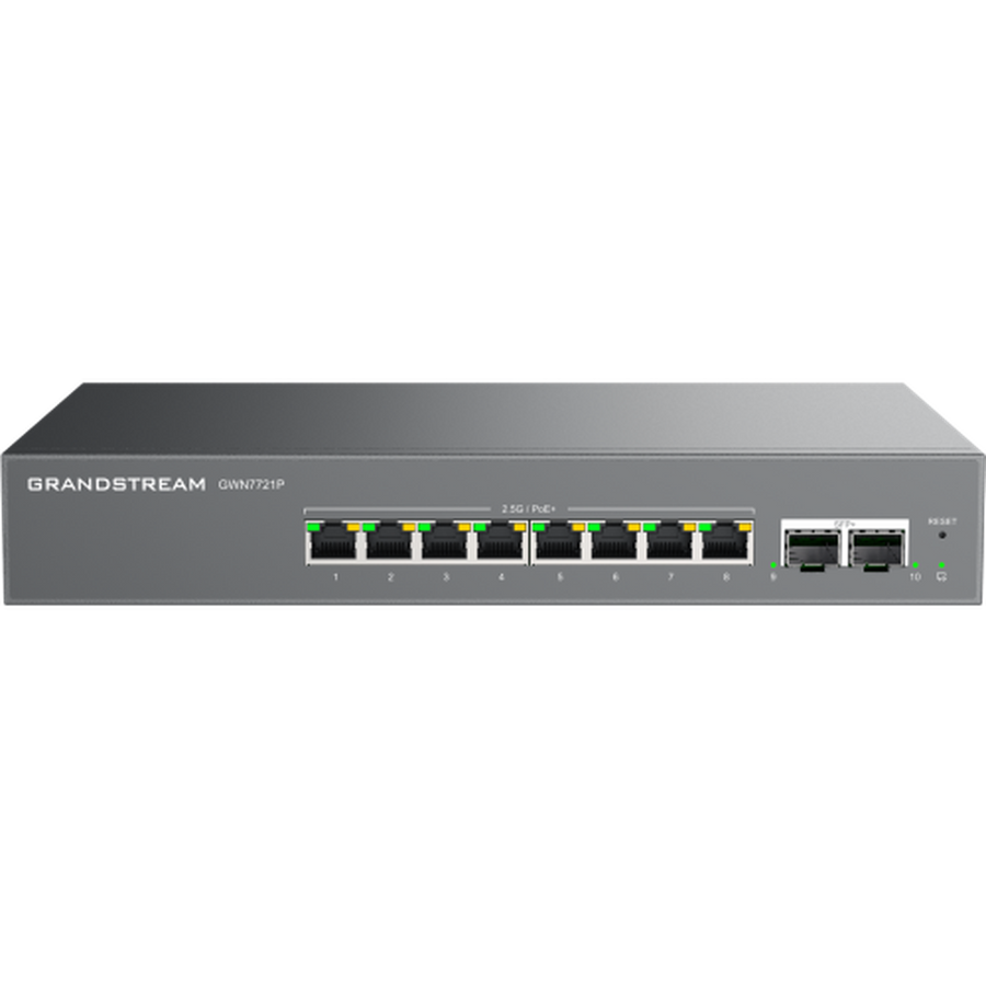 Grandstream GWN7721P 10-port PoE Layer 2 Lite managed 2.5 Gigabit switch, front view