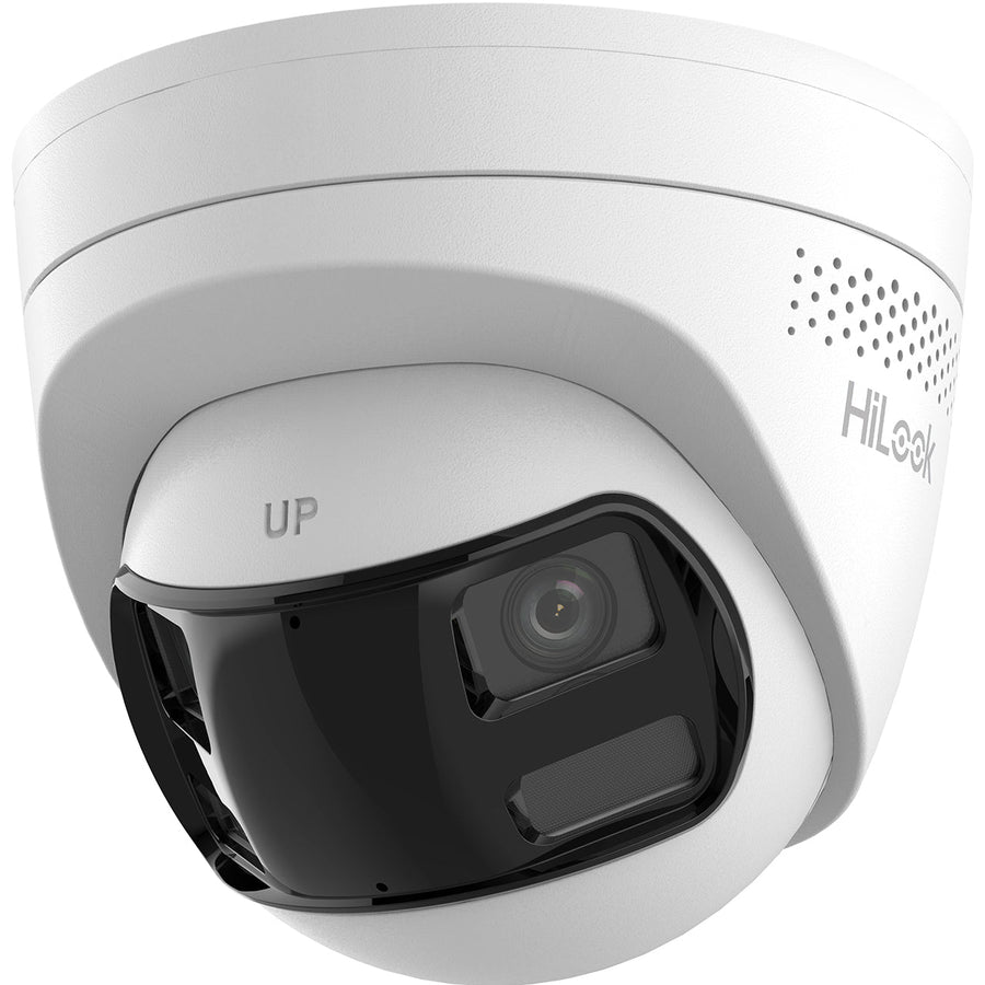 HiLook 8MP IP Panoramic Turret, 30m Hybrid (ColorVu+IR), 2-Way Audio, Speaker — White / Panoramic