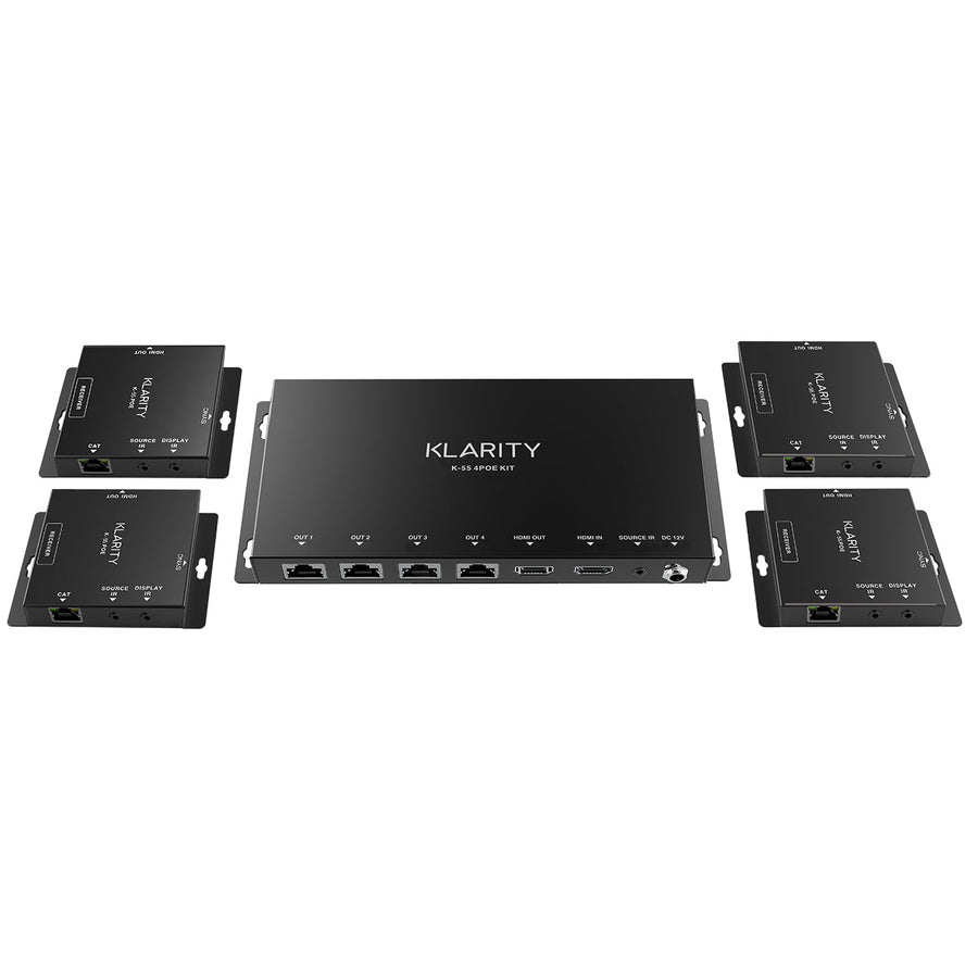 Klarity 55m 1080p HDMI PoE Extender 4-Way Splitter Kit