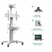 Video Conferencing Equipment Floor Stand for 32″- 65″ Screen With Camera Tray and Codec Shelf