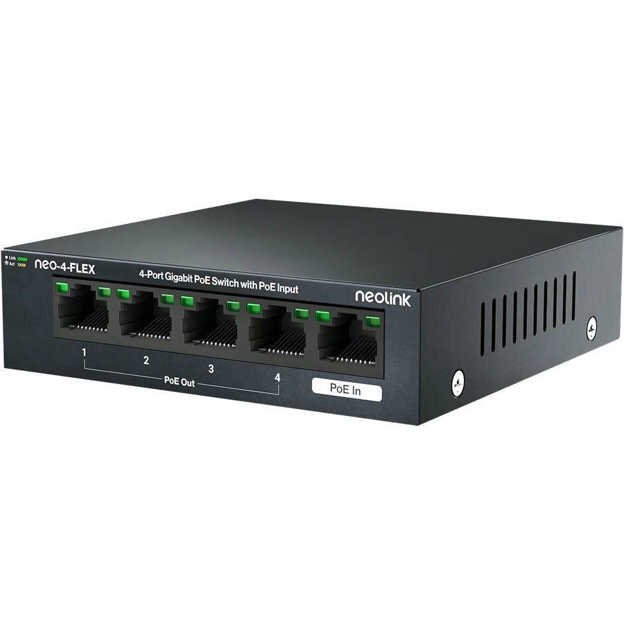 Neolink 4-Port PoE Powered Gigabit Network Switch with 1-PoE Input, Metal, Fanless, Up to 30W