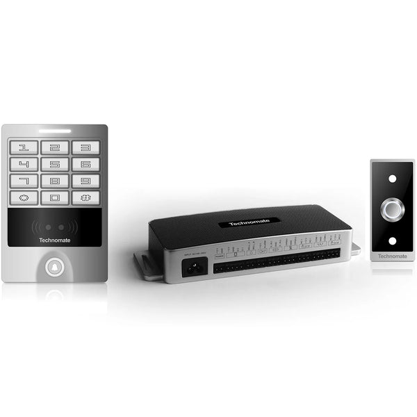 Technomate Access Control Kit, Access Controller, Metal Keypad with Card Reader, Flush Exit Button