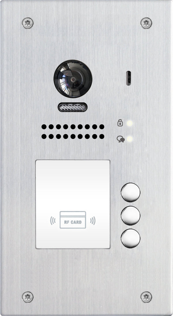 Technomate 2-Wire Intercom 3-Button with Card Reader, Stainless Steel, Flush