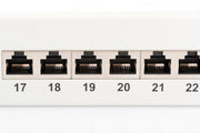 CAT 6 patch panel, shielded, 24-port RJ45, 8P8C, LSA, 1U, rack mount, grey, 482x44x109 mm