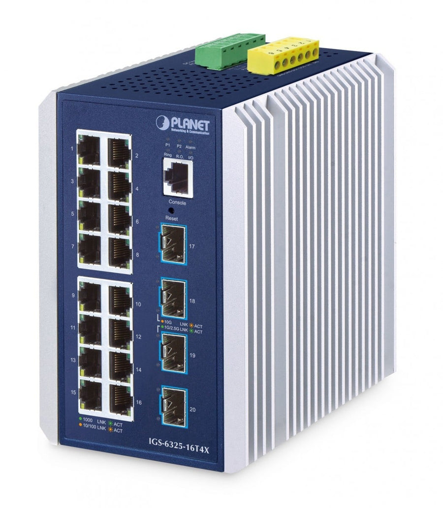 Planet IGS-6325-16T4X IP30 Industrial L3 16-Port 10/100/1000T + 4-Port 10G SFP+ Managed Ethernet Switch (-40 to 75 C, dual redundant power input on 9~48VDC term