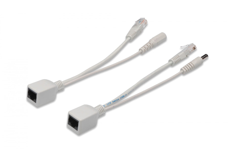 Passive PoE Cable Kit 1x Splitter PD cable, 1x Injector PSE cable, White