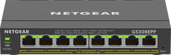 NETGEAR GS308EPP-100PES 8PT GE PLUS SWITCH W/ HI-PWR POE+