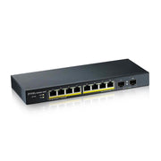 Zyxel GS1900-10HP v2, 8-port GbE L2 PoE Smart Switch + 2 SFP slots, 802.3at, desktop, fanless, 70 Watt