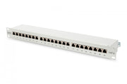 CAT 6 patch panel, shielded, 24-port RJ45, 8P8C, LSA, 1U, rack mount, grey, 482x44x109 mm