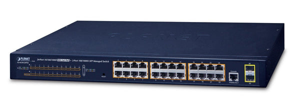 Planet GS-4210-24P2S IPv4, 24-Port Managed 802.3at POE+ Gigabit Ethernet Switch + 2-Port 100/1000X SFP (300W PoE Budget, 250m Extend mode, supports ERPS Ring, M